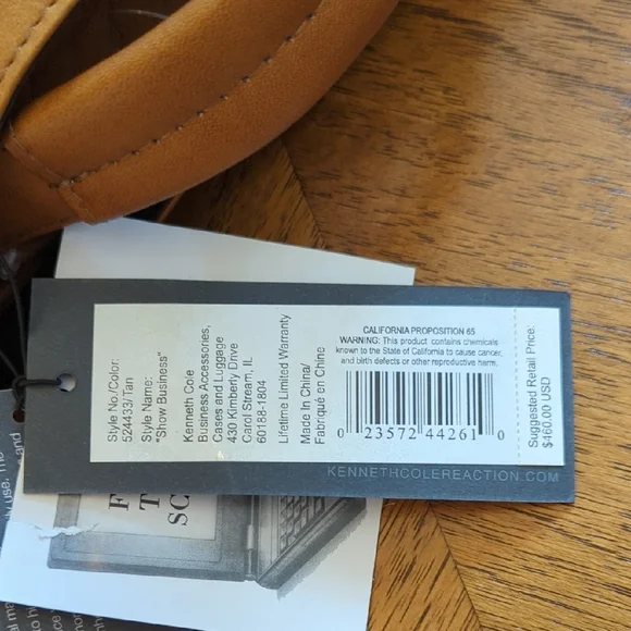 Kenneth Cole Reaction Brown Cognac Leather Messenger Bag